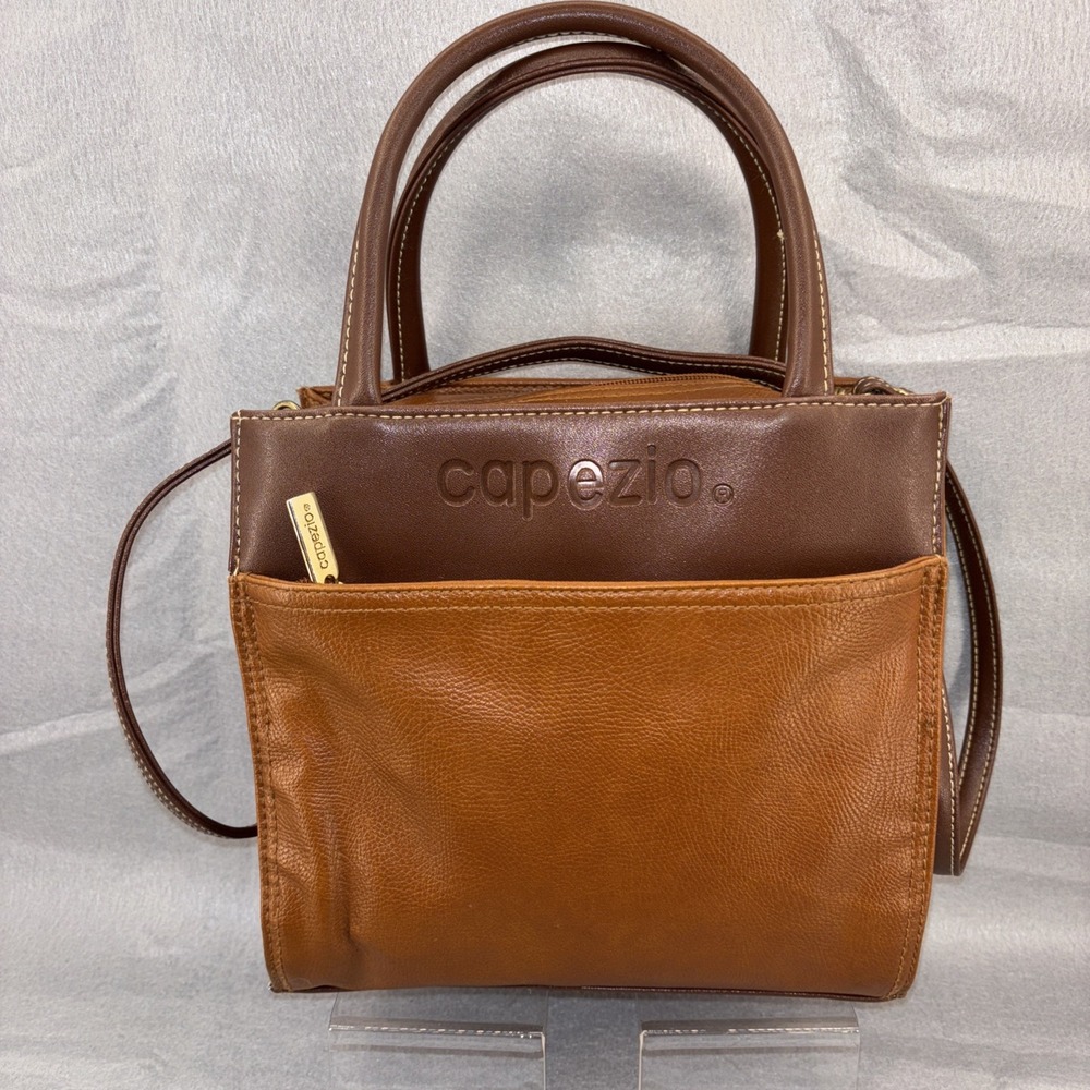 Vintage Capezio Double Top Handle Crossbody Purse Square‎ 2 Tone Faux Leather
